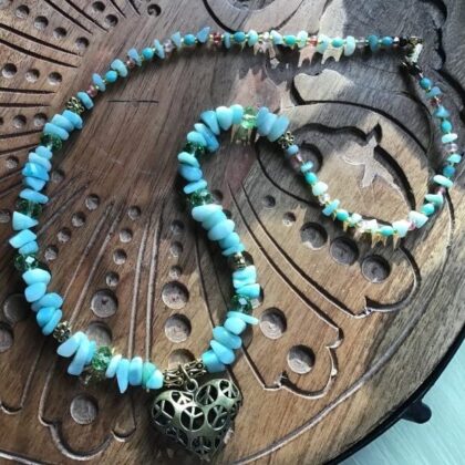 Amazonite Chip Necklace with Bronze Heart